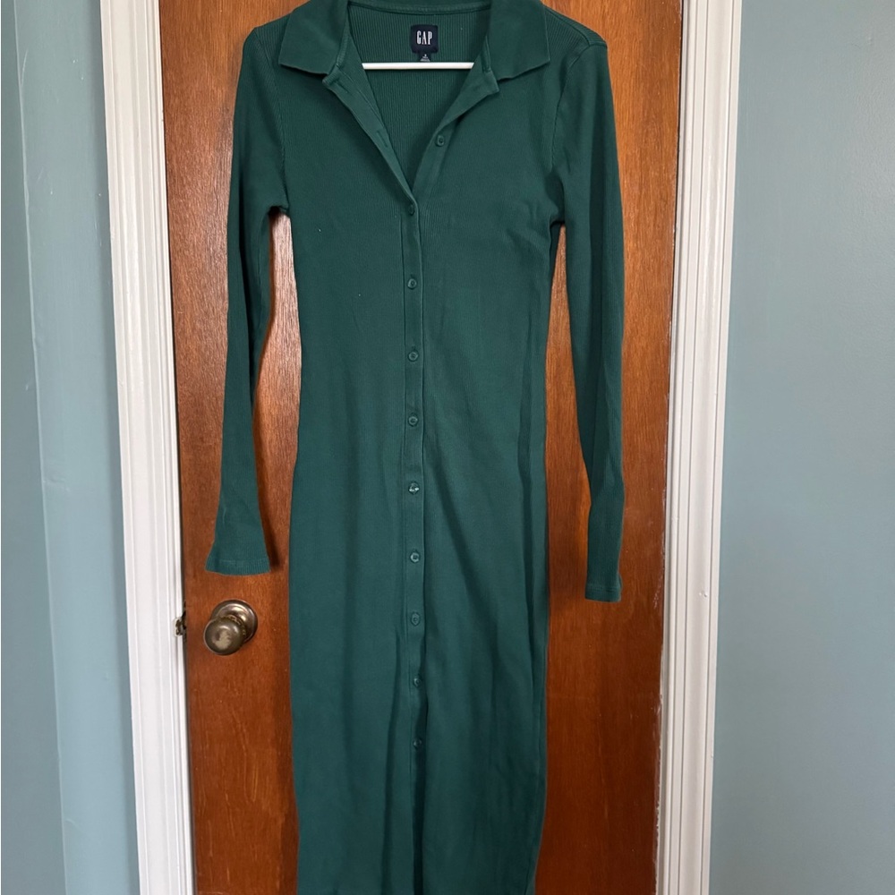 GAP Green Polo Collar Long Sleeve Dress